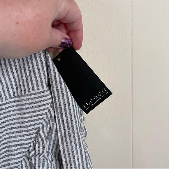 NWT - Eloquii Ruffle Striped Faux Wrap Midi Dress - Picture 7 of 7